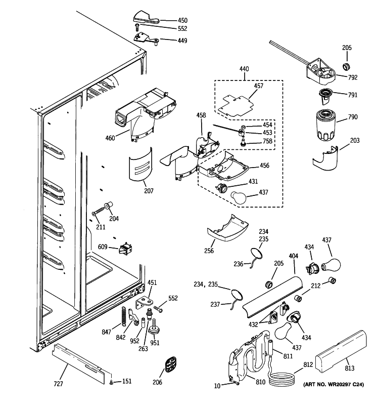 FRESH FOOD SECTION Diagram and Parts List for GSHL5KGXBCLS  General Electric Refrigerator