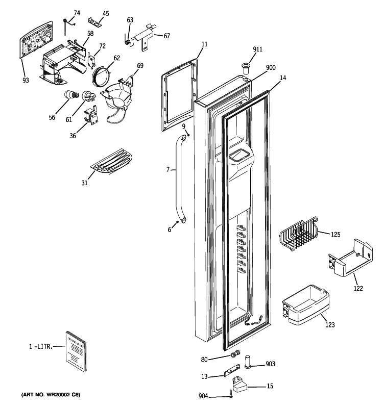 FREEZER DOOR Diagram and Parts List for LSHS5PGXBESS  General Electric Refrigerator