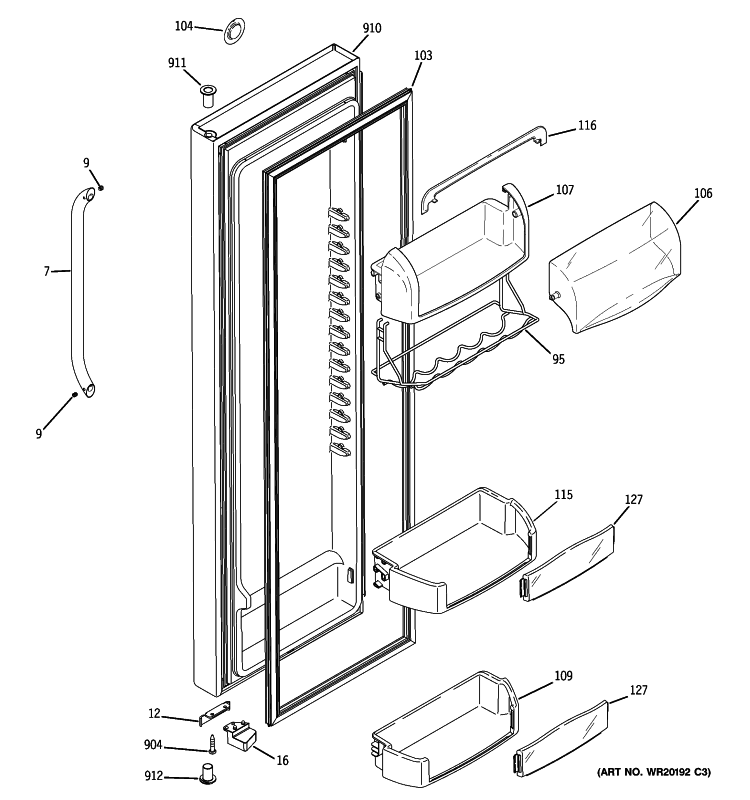 FRESH FOOD DOOR Diagram and Parts List for LSHS5PGXBESS  General Electric Refrigerator