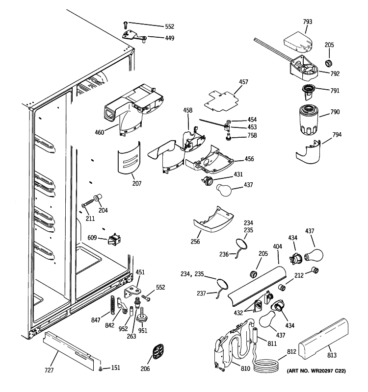FRESH FOOD SECTION Diagram and Parts List for LSHS5PGXBESS  General Electric Refrigerator