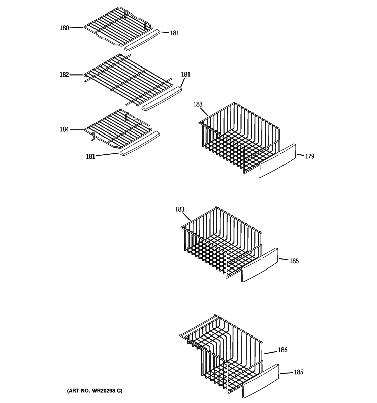 FREEZER SHELVES Diagram and Parts List for PSCF3RGXAFBB  General Electric Refrigerator