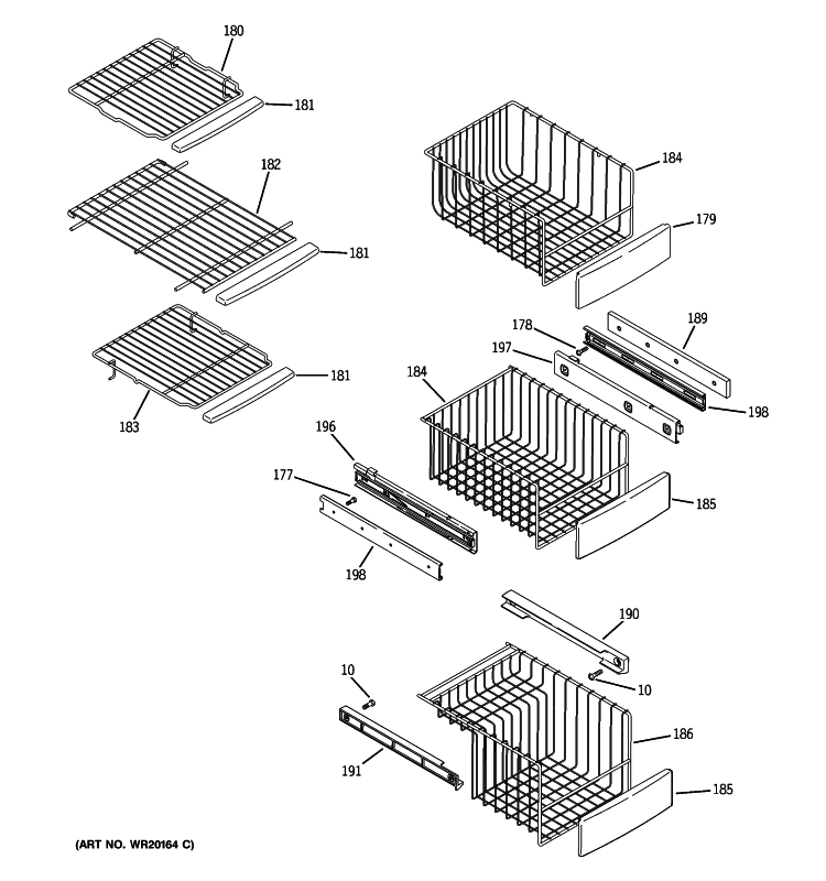 FREEZER SHELVES Diagram and Parts List for PSCS3TGXAFSS  General Electric Refrigerator