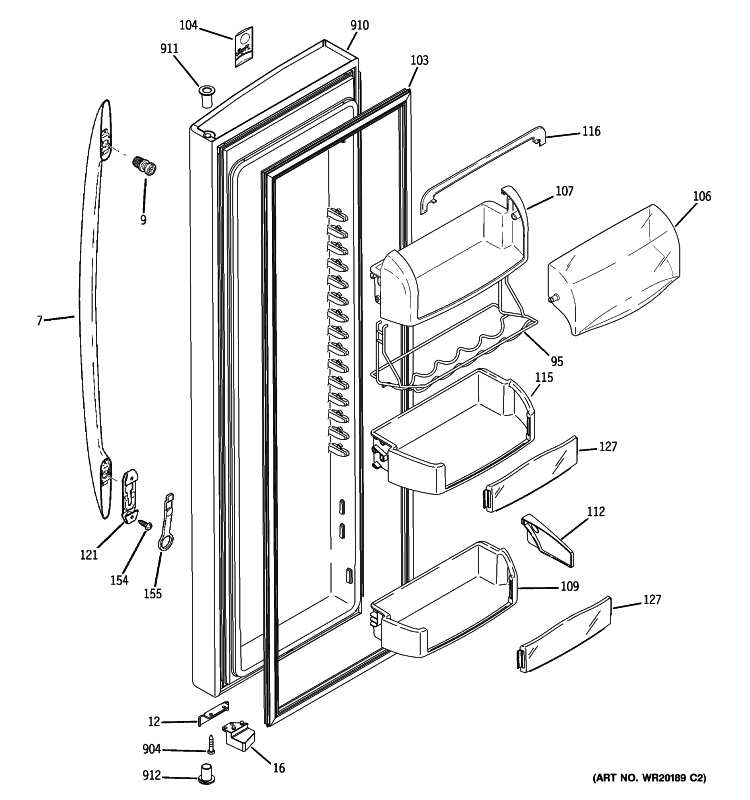 FRESH FOOD DOOR Diagram and Parts List for PSHF6TGXBDWW  General Electric Refrigerator