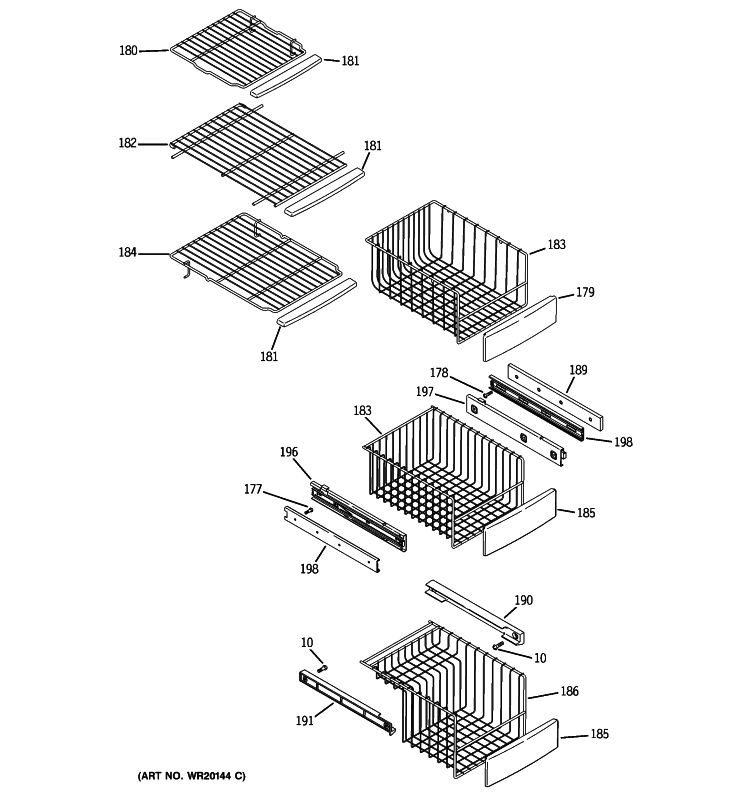 FREEZER SHELVES Diagram and Parts List for PSHF6TGXBDWW  General Electric Refrigerator