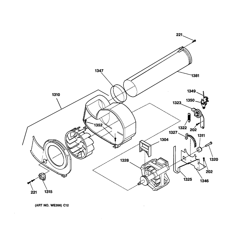 MOTOR Diagram and Parts List for DCCH43EF1WW  General Electric Dryer
