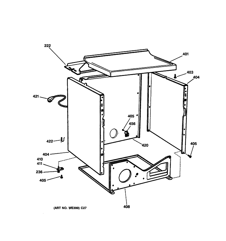 CABINET Diagram and Parts List for DWSR483GG3WW  General Electric Dryer