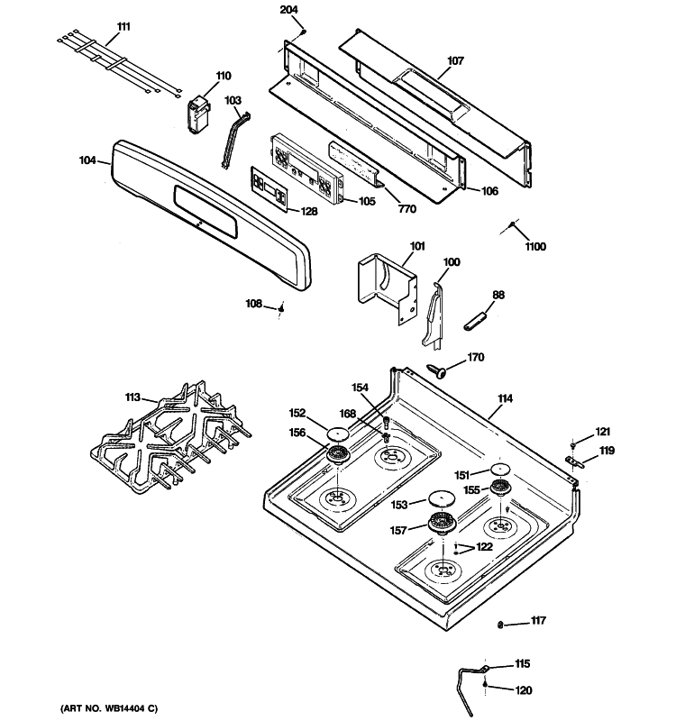 CONTROL PANEL & COOKTOP Diagram and Parts List for EGR2002EM2BS  General Electric Range
