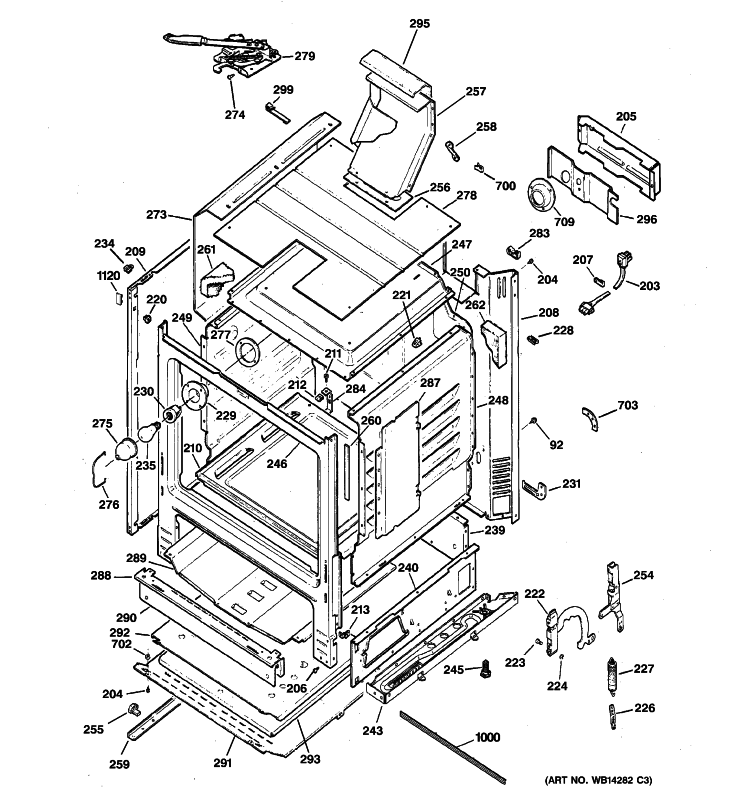 BODY PARTS Diagram and Parts List for JGBP27DEM2WW  General Electric Range