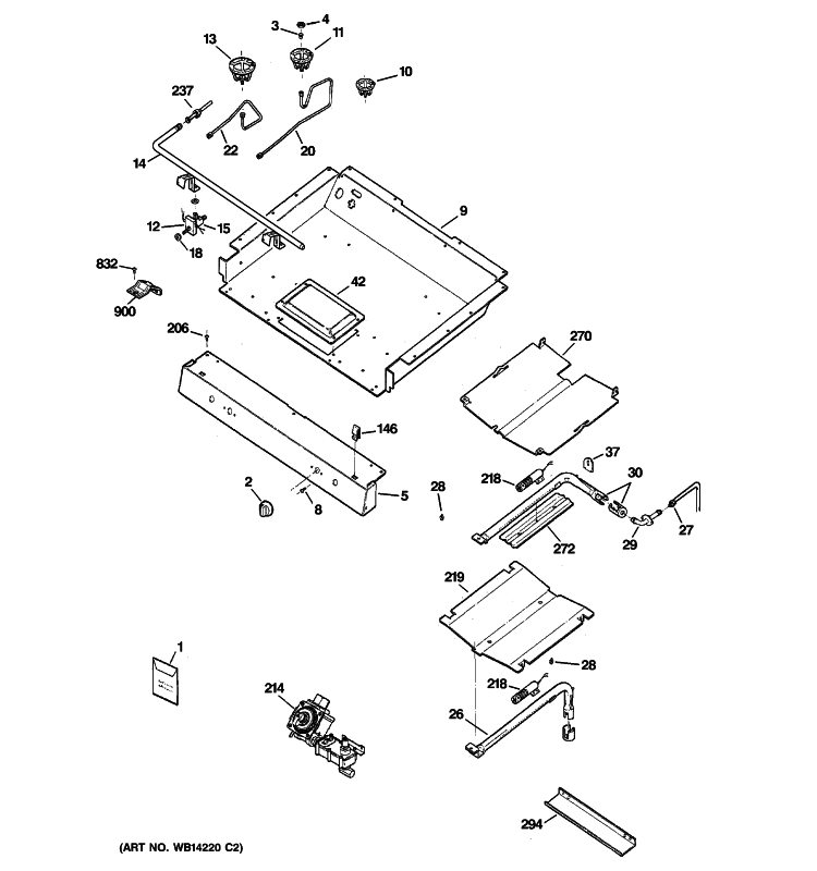 GAS & BURNER PARTS Diagram and Parts List for JGBP29DEM2WW  General Electric Range