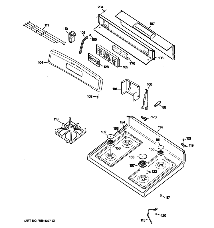 CONTROL PANEL & COOKTOP Diagram and Parts List for JGBP29SEM2SS  General Electric Range