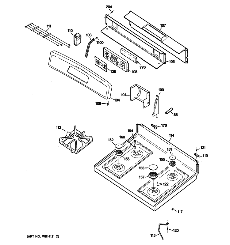 CONTROL PANEL & COOKTOP Diagram and Parts List for JGBP32SEM2SS  General Electric Range