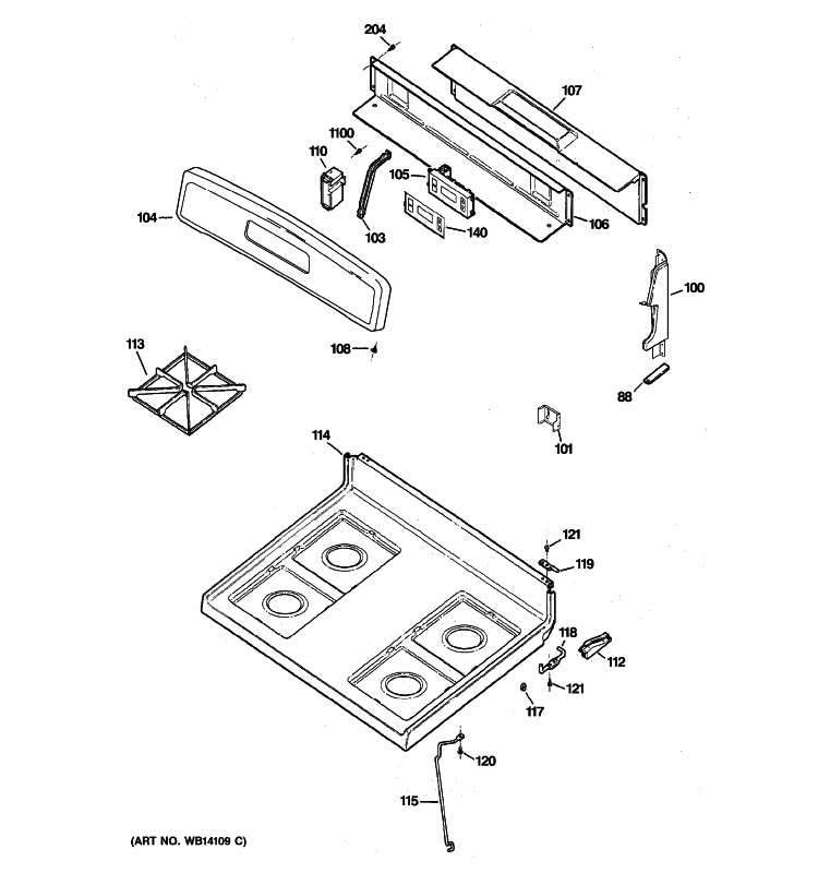 CONTROL PANEL & COOKTOP Diagram and Parts List for JGBS20DEM2BB  General Electric Range