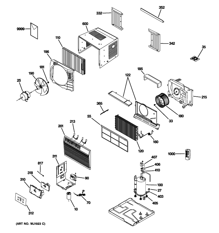 ROOM AIR CONDITIONER Diagram and Parts List for ASM05LLS1  General Electric Air Conditioner