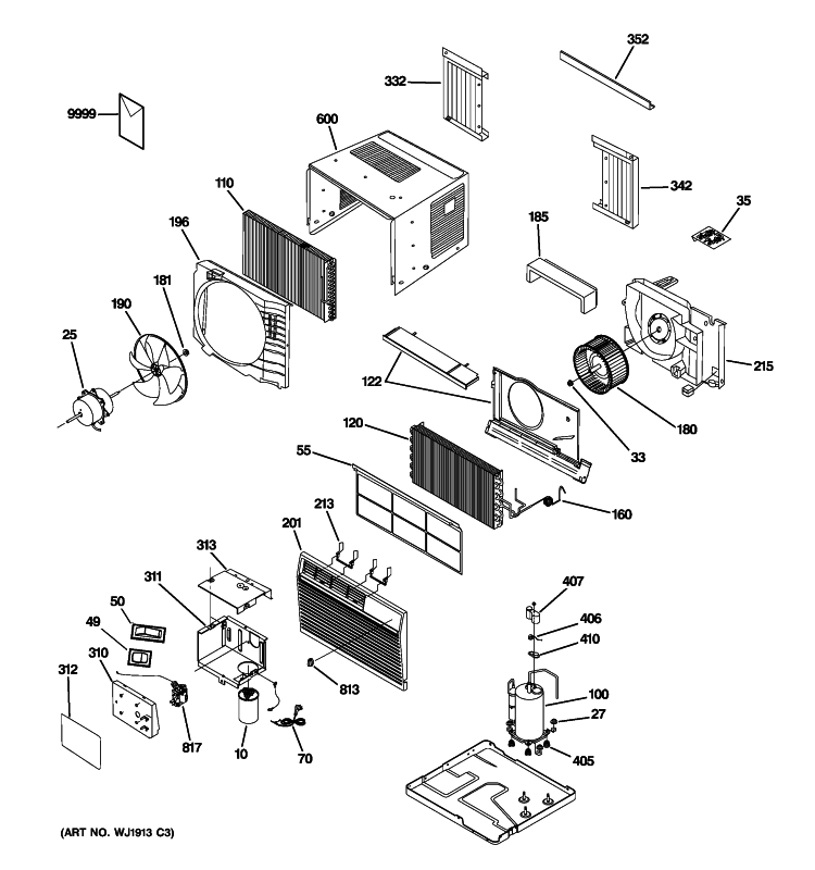ROOM AIR CONDITIONER Diagram and Parts List for ASV06LLS1  General Electric Air Conditioner