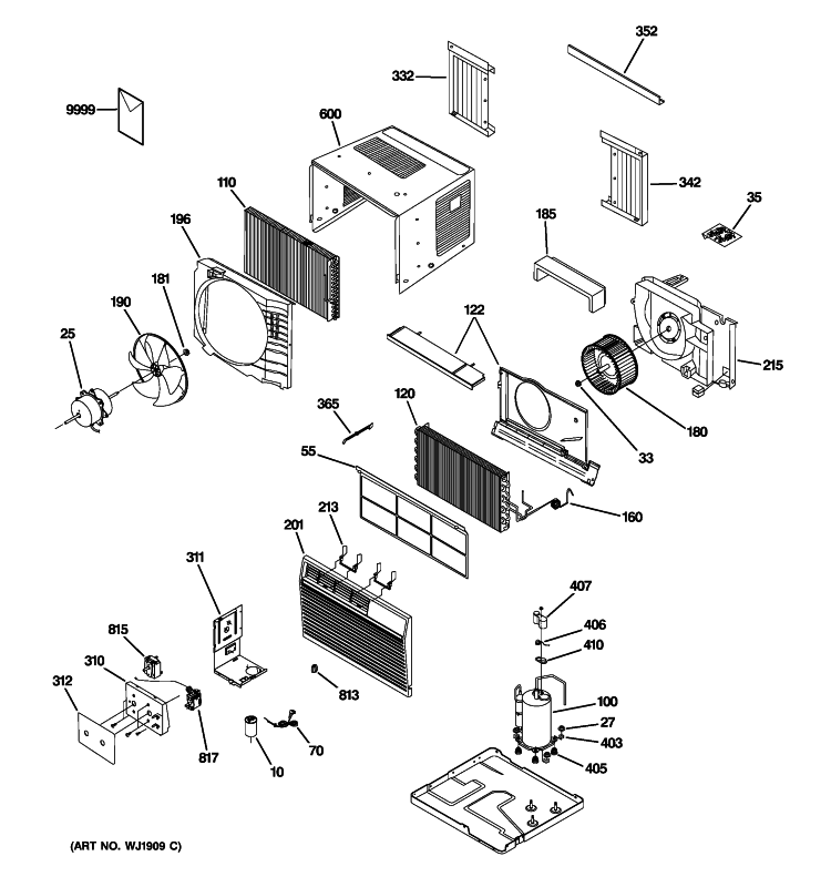 ROOM AIR CONDITIONER Diagram and Parts List for ASV08FLS1  General Electric Air Conditioner