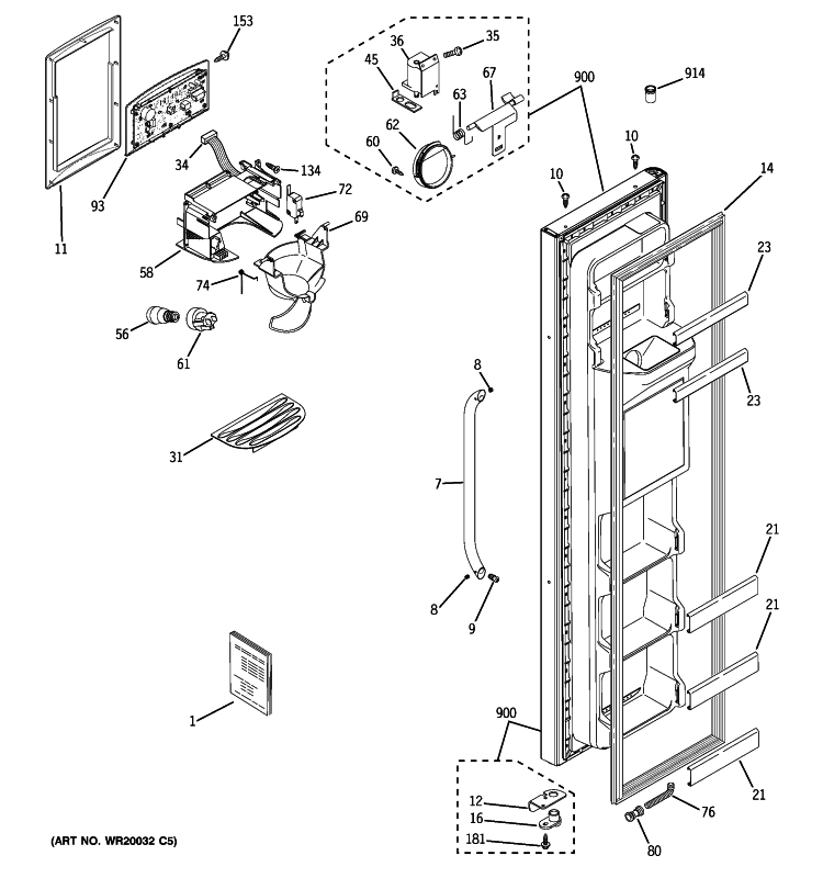 FREEZER DOOR Diagram and Parts List for BSS25JSTDSS  General Electric Refrigerator