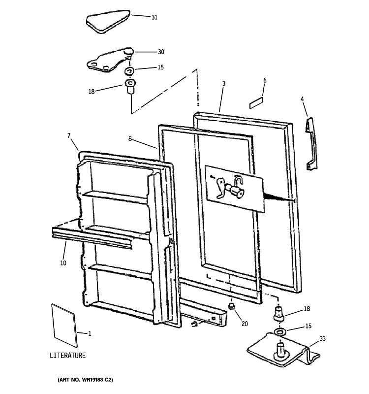 DOOR Diagram and Parts List for FUM5SNBWW  General Electric Freezer