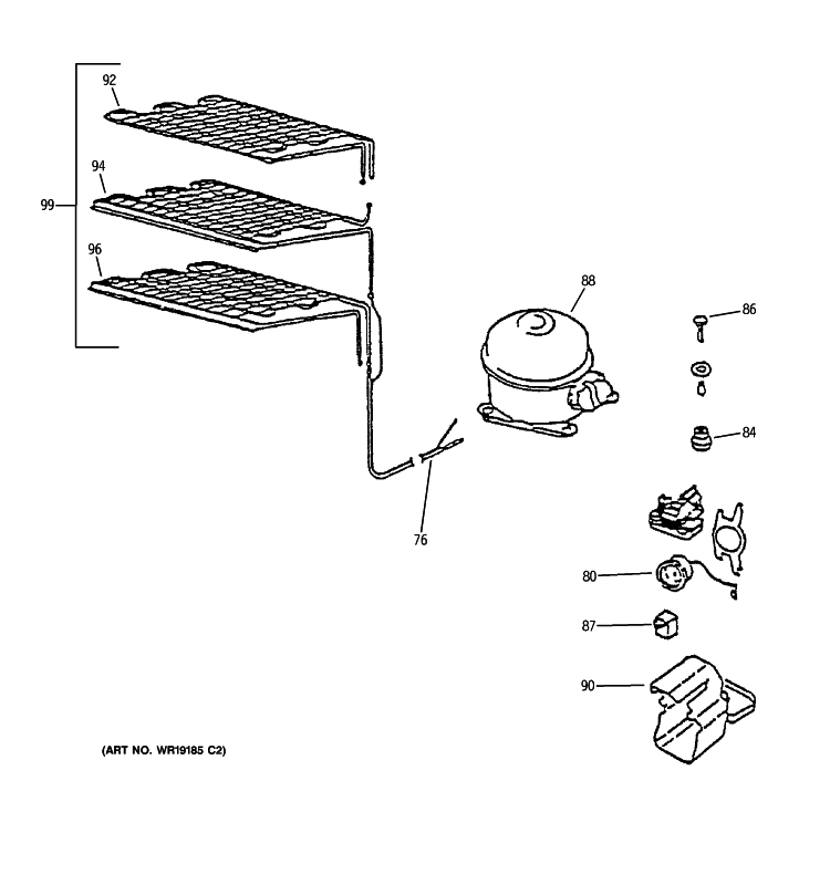 UNIT PARTS Diagram and Parts List for FUM5SNBWW  General Electric Freezer