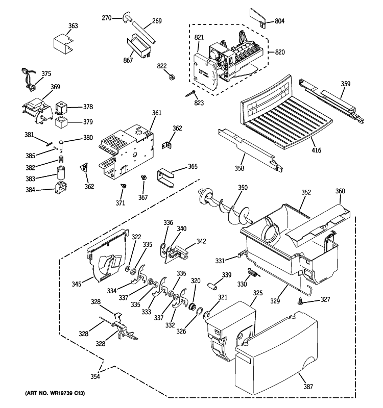 ICE MAKER & DISPENSER Diagram and Parts List for GSE22KETEFWW  General Electric Refrigerator
