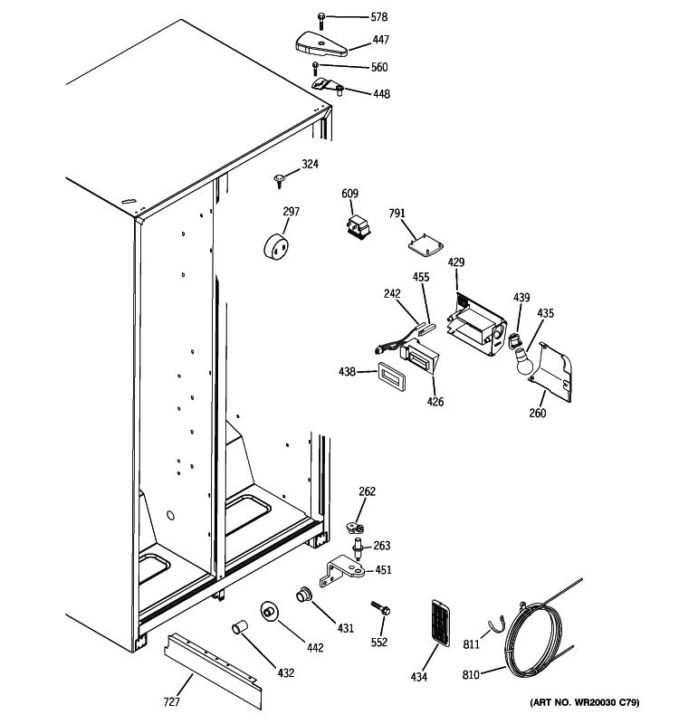FRESH FOOD SECTION Diagram and Parts List for GSE22KETEFWW  General Electric Refrigerator