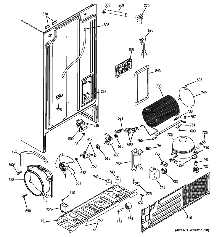 SEALED SYSTEM & MOTHER BOARD Diagram and Parts List for GSE22KETEFWW  General Electric Refrigerator