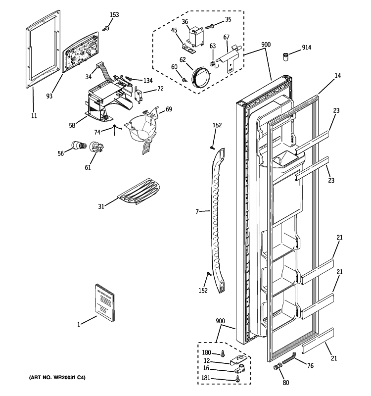 FREEZER DOOR Diagram and Parts List for GSE22KETEFSS  General Electric Refrigerator