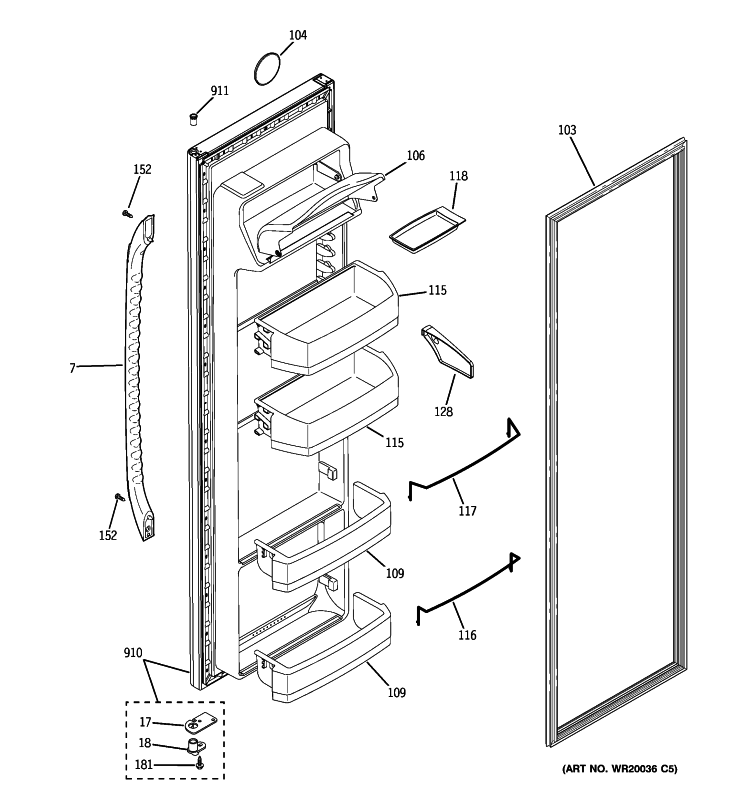 FRESH FOOD DOOR Diagram and Parts List for GSE22KETEFSS  General Electric Refrigerator