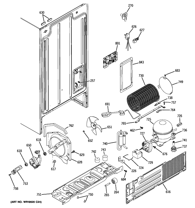 SEALED SYSTEM & MOTHER BOARD Diagram and Parts List for GSS22IBTFWW  General Electric Refrigerator