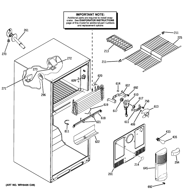 FREEZER SECTION Diagram and Parts List for GTH18SBXARSS  General Electric Refrigerator