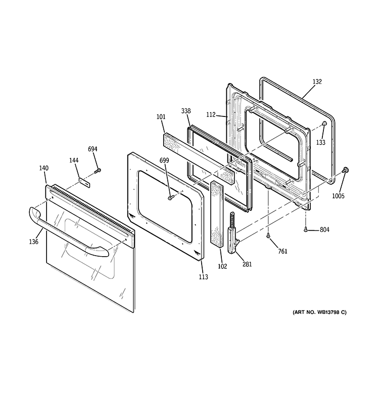 DOOR Diagram and Parts List for JKP86WF6WW  General Electric Microwave Oven Combo