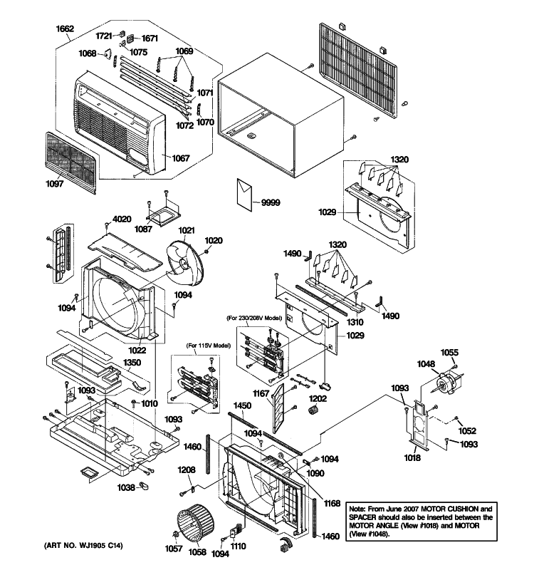 CABINET & COMPONENTS Diagram and Parts List for AJCH10DCCM3  General Electric Air Conditioner