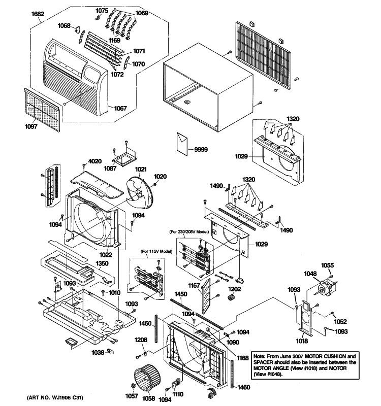 CABINET & COMPONENTS Diagram and Parts List for AJCS10ACCM3  General Electric Air Conditioner