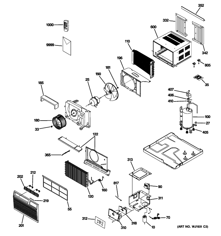 ROOM AIR CONDITIONER Diagram and Parts List for ASM08LLS1  General Electric Air Conditioner
