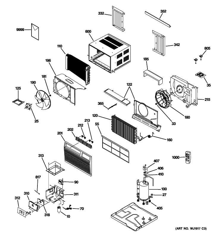 ROOM AIR CONDITIONER Diagram and Parts List for ASM12ALS1  General Electric Air Conditioner