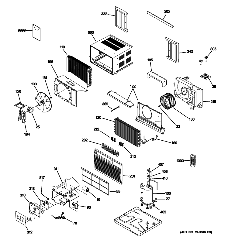 ROOM AIR CONDITIONER Diagram and Parts List for ASM14ALS1  General Electric Air Conditioner