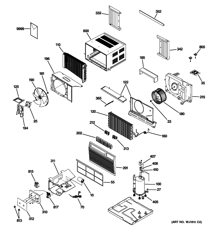 ROOM AIR CONDITIONER Diagram and Parts List for ASV18DLS1  General Electric Air Conditioner