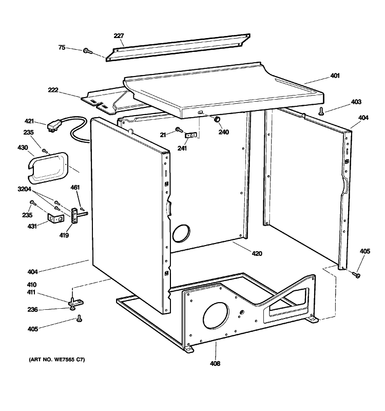 CABINET Diagram and Parts List for DCCB330EG2WC  General Electric Dryer