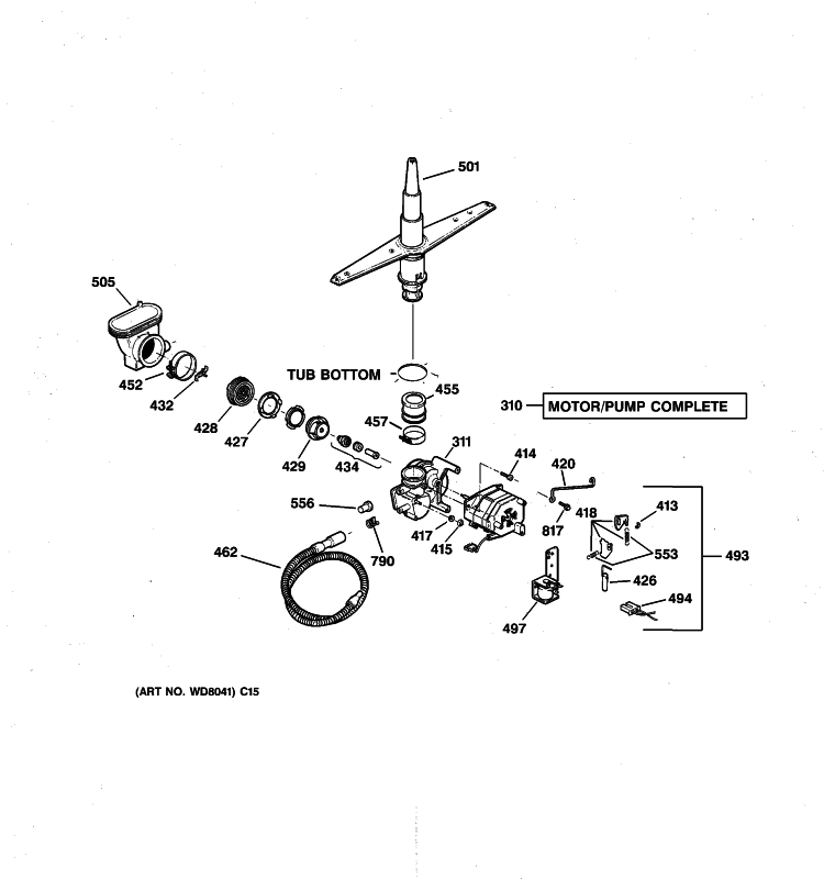 MOTOR-PUMP MECHANISM Diagram and Parts List for GSD2020F03BB  General Electric Dishwasher