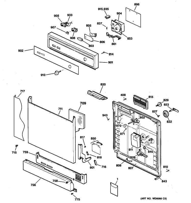 ESCUTCHEON & DOOR ASSEMBLY Diagram and Parts List for GSD2201G00WW  General Electric Dishwasher