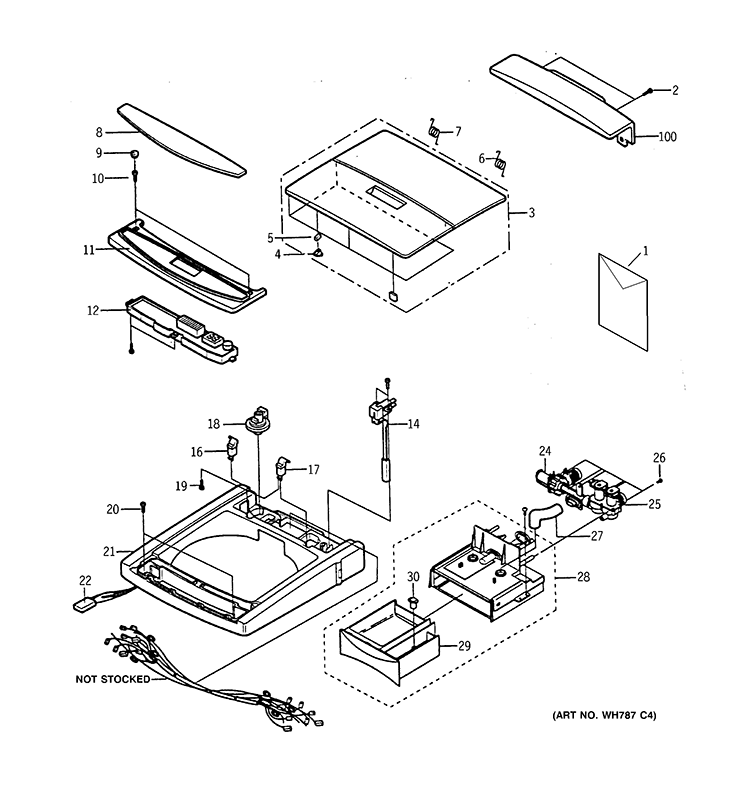 LID & TOP Diagram and Parts List for WSLS1100H0WW  General Electric Washer