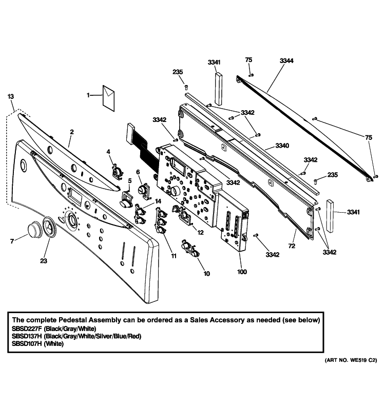 CONTROLS & BACKSLPASH Diagram and Parts List for DHDVH68GJ0MS  General Electric Dryer