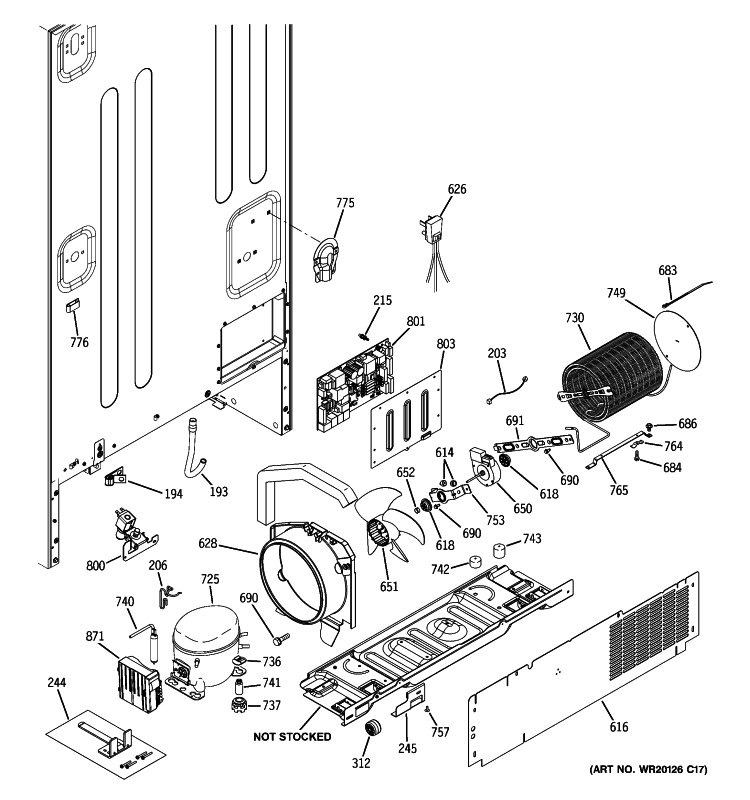 MACHINE COMPARTMENT Diagram and Parts List for PFCS1NFXASS  General Electric Refrigerator