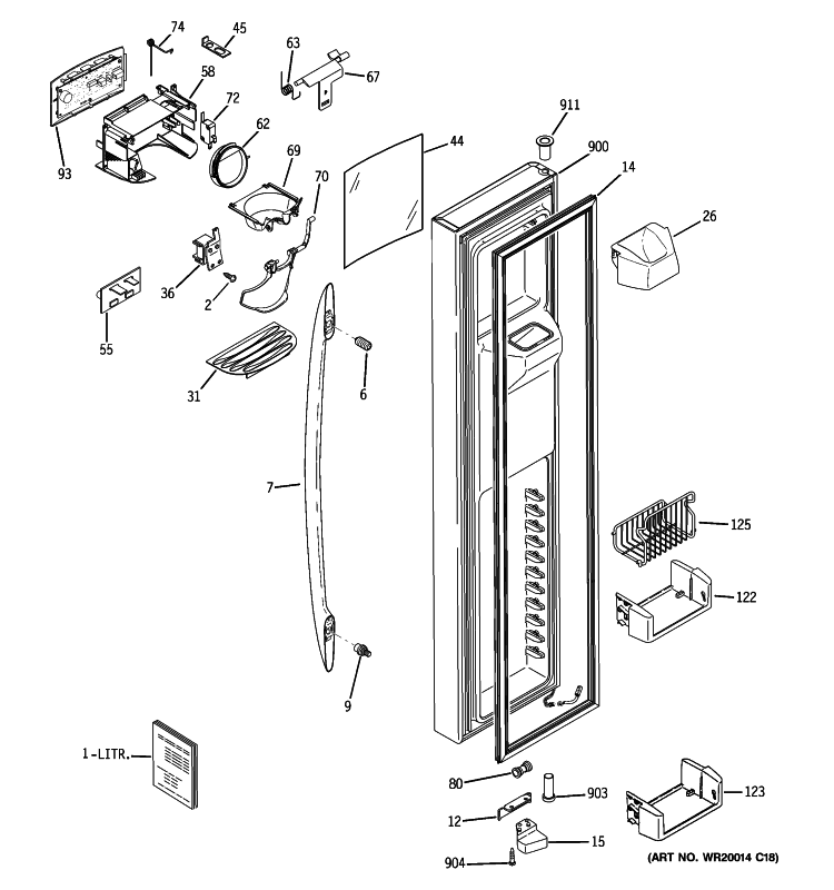 FREEZER DOOR Diagram and Parts List for PSCS5TGXAFSS  General Electric Refrigerator