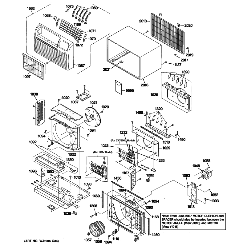 CABINET & COMPONENTS Diagram and Parts List for AJES10DSCM3  General Electric Air Conditioner