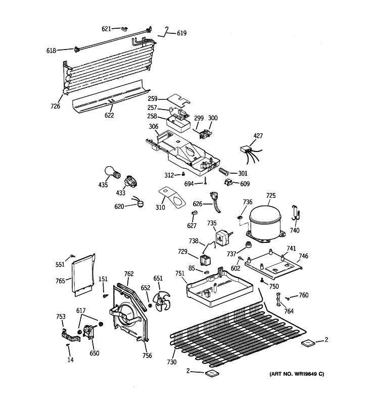 UNIT PARTS Diagram and Parts List for GTH16BBXYLCC  General Electric Refrigerator