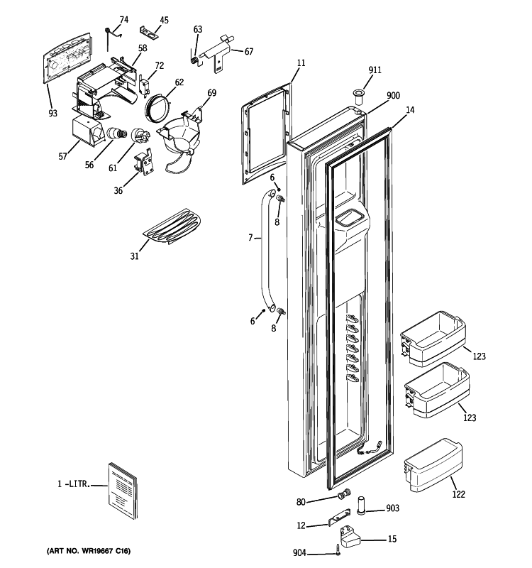 FREEZER DOOR Diagram and Parts List for GSHF3KGXBCWW  General Electric Refrigerator