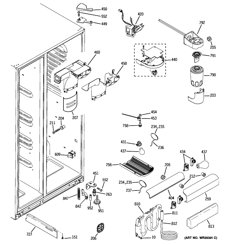 FRESH FOOD SECTION Diagram and Parts List for GSHF3KGXBCWW  General Electric Refrigerator