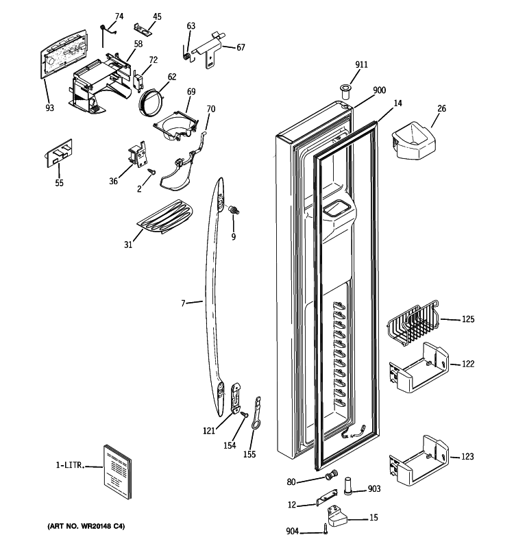 FREEZER DOOR Diagram and Parts List for PSDF5YGXBFBB  General Electric Refrigerator