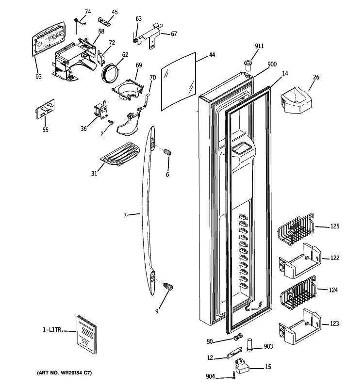 FREEZER DOOR Diagram and Parts List for PSDS3YGXBFSS  General Electric Refrigerator