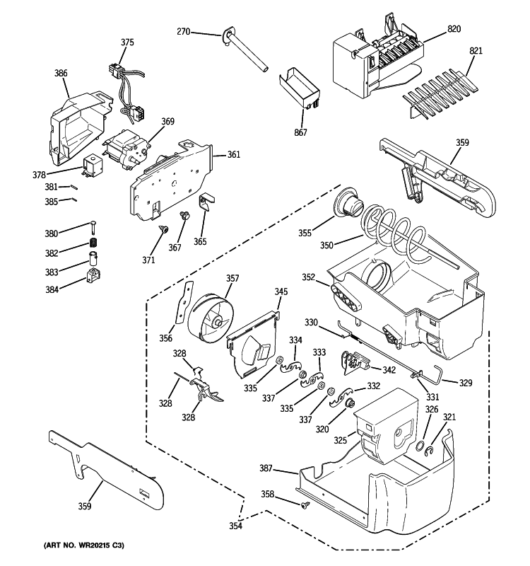ICE MAKER & DISPENSER Diagram and Parts List for PSDS3YGXBFSS  General Electric Refrigerator